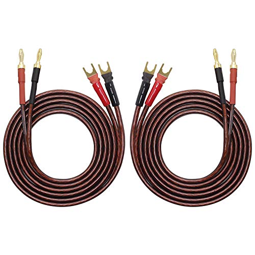 XMSJSIY HiFi OFC Speaker Wire with Spade Plug to Banana Plug Speaker Jumper Cable, 4 Banana Plug to 4 Y-Shaped Fork Plug Gold-Plated Extension Jumper for Speaker Amplifiet -2M（6.56Ft