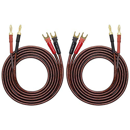 XMSJSIY HiFi OFC Speaker Wire with Spade Plug to Banana Plug Speaker Jumper Cable, 4 Banana Plug to 4 Y-Shaped Fork Plug Gold-Plated Extension Jumper for Speaker Amplifiet -2M（6.56Ft