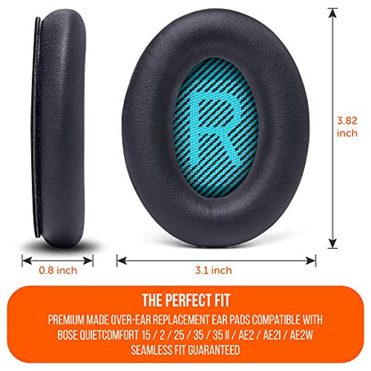 WC Wicked Cushions Upgraded Replacement Ear Pads for Bose Headphones - Compatible with QC15 / QC25 / QC35 & 35 ii / QC2 / AE2 / AE2i / AE2W / Soundlink - Softer Leather, Luxury Memory Foam | Black - color: Black