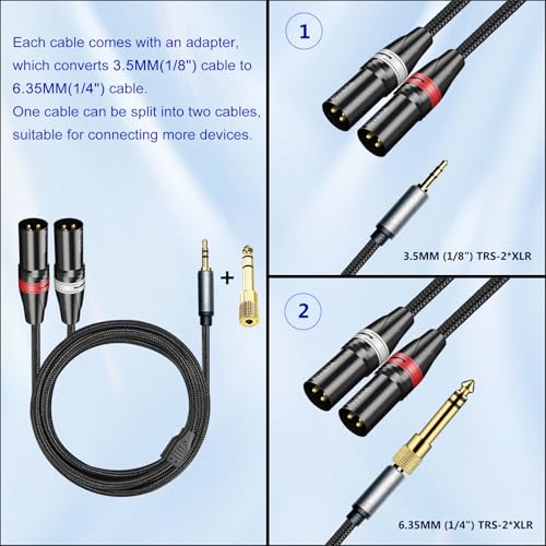 RIVIERA Audio Cable 1/8" TRS 3.5mm Stereo to Dual XLR Male, 10FT/3M - color: 1/8 to Dual XLR Male, size: 10 Feet