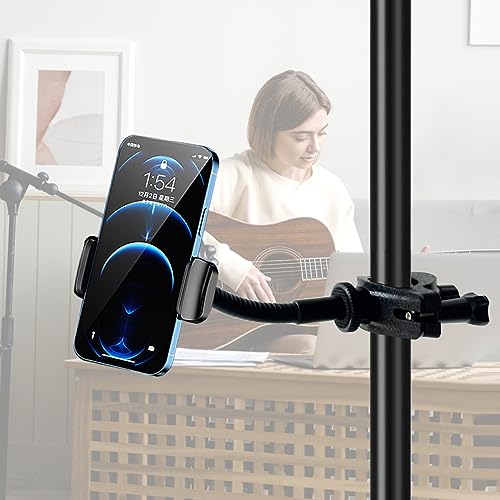JCWINY Mic Stand Phone Holder, Flexible Phone Holder for Microphone Stand, Adjustable iPhone Mic Stand Holders, Music Stands Phone Holders for iPhone 14 13 12 MAX Pro Samsung Galaxy All Smartphones - style: Standard