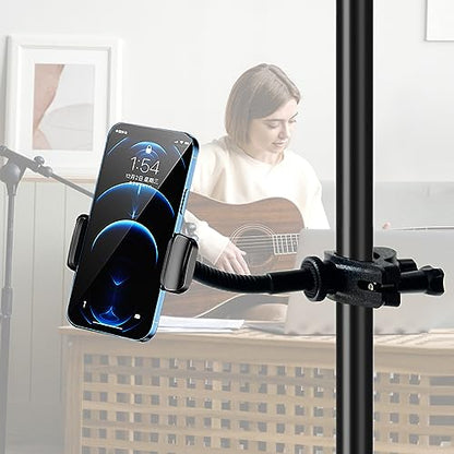 JCWINY Mic Stand Phone Holder, Flexible Phone Holder for Microphone Stand, Adjustable iPhone Mic Stand Holders, Music Stands Phone Holders for iPhone 14 13 12 MAX Pro Samsung Galaxy All Smartphones - style: Standard