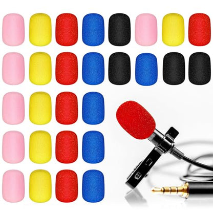 Juexica 30 Pcs Lavalier Microphone Windscreen Foam Covers 5 Colors Mini Lapel Mic Cover for Headset Microphone Noise Reduction Compatible with Most Small Microphones