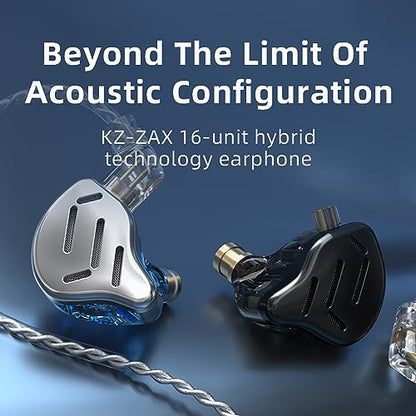 CCA KZ Zax in Ear Monitor Headphones 16 Units 7BA 1DD Hybrid Drivers HiFi IEM Earphones High Clarity Metal Gaming Earbuds with 2 Pin Detachable Cable - color: KZ ZAX Black, size: no mic