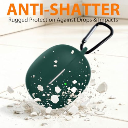 Silicone Protective Case for i121 Earbuds, Compatible with King Lucky Clip-On Open Ear Headphones, Full Cover Shockproof Anti-Scratch Case with Keychain Carabiner, Charging Port Access - color: Green