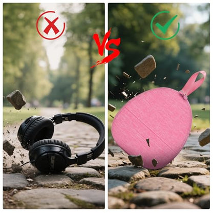 GWCASE Headphone Travel Case with Secure Strap and Accessory Pocket, Pink | Hard Shell Protection, Fits Most Foldable Over-Ear Headphones, 7.87 x 6.8 x 0.9 in Interior, for Daily Carry, Case Only - color: Pink