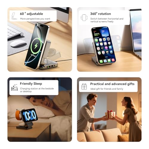 Wireless Charger 3 in 1, Foldable Charging Station for Apple Samsung Multi Devices Charging, Magnetic Charging Stand, Portable Travel Fast 15W Charger Station for iPhone, TWS, iWatch (Dark Gray) - color: dark grey