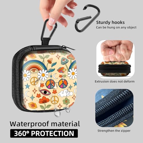 Square Data Cable Earbud Charger Coin Storage Bag Shockproof and Drop-Proof EVA Material Compatible with AirPod(Mushroom Rainbow Flower) - color: Mushroom Rainbow Flower