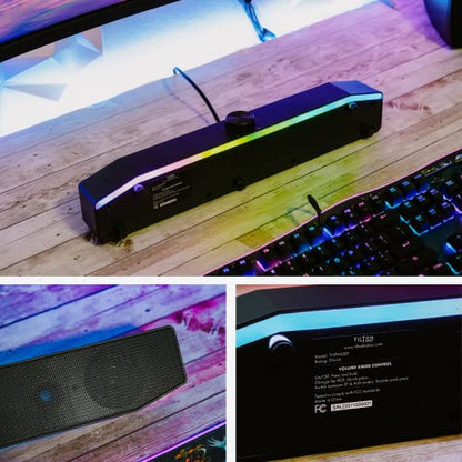 Tilted Nation Gaming Soundbar - Monitor Sound Bar for PC - RGB Computer Speakers for Desktop PC (Wireless or USB Wired) Crisp Audio and Adjustable LED