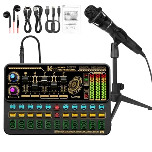 Podcast Equipment Bundle, Basic Audio Interface with Mic and Stand, Denosing, Ducking, Loopback, Easy Used Podcast Bundle for KTV,Streaming,Podcasting, Game, PS5, Gift,YouTube, TikTok(Black) - color: Black