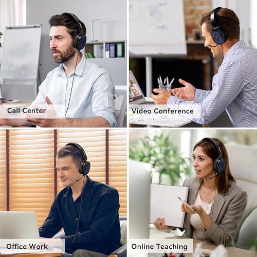 Wantek Headset with Mic, USB Headset with Microphone for PC | Computer Headset with Noise Canceling Mic, Mute & Volume Controls for Work, Zoom, Teams, Online Meetings, Home Office - color: Dark black