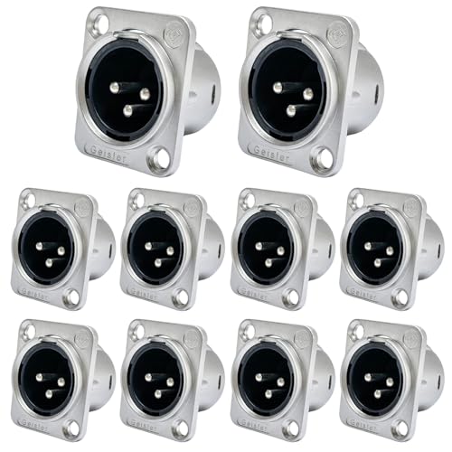 RIVIERA XLR Panel Mount Chassis 3pin Male & Female Nickel Plated Metal Housing and Silver Chrome-Plated Contacts (10 Male Silver) - color: Silver, size: Male