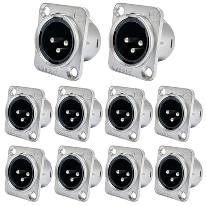 RIVIERA XLR Panel Mount Chassis 3pin Male & Female Nickel Plated Metal Housing and Silver Chrome-Plated Contacts (10 Male Silver) - color: Silver, size: Male