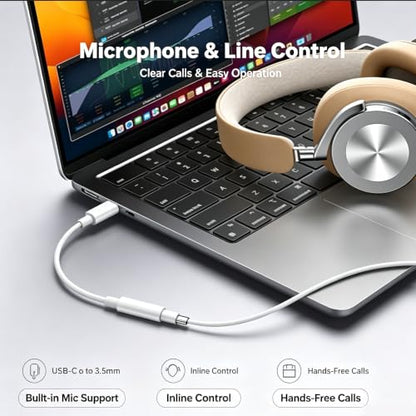 USB C to 3.5mm Audio Headphone Jack Adapter (2 Pack), HiFi DAC Aux Audio Dongle Cable Cord, Plug and Play USB C Audio Adapter for iPhone 17 16 15 Pro Max, Galaxy S25/S24/S23, Pixel, iPad, MacBook - size: 2-Pack