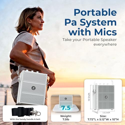 100W Bluetooth Speaker with 2 Wireless Microphones S99 | Powerful Voice Amplifier, Portable Karaoke Machine for Adults, PA System for Home Entertainment, Party, Teaching & Events - color: White