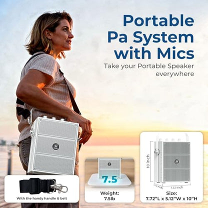 100W Bluetooth Speaker with 2 Wireless Microphones S99 | Powerful Voice Amplifier, Portable Karaoke Machine for Adults, PA System for Home Entertainment, Party, Teaching & Events - color: White