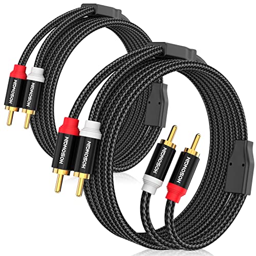 HOSONGIN RCA Cables 6.6ft 2 Pack[Hi-Fi Sound, Nylon Braided, Shielded], 2-Male to 2-Male RCA Audio Stereo Subwoofer Cable Auxiliary Cord for Home Theater, HDTV, Amplifiers, Hi-Fi Systems, Speakers - size: 6.6FT-2Pack