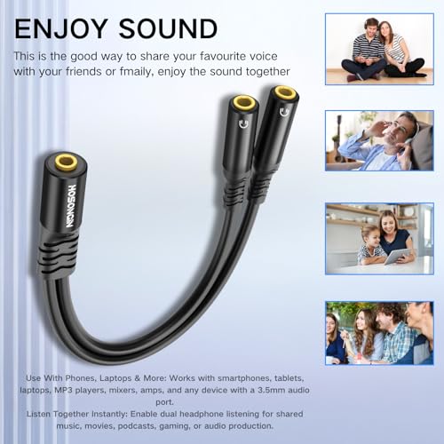 HOSONGIN 3.5mm TRS Female to Dual 3.5mm TRS Female Y Splitter Cable, 1/8 Inch Headphone Aux Splitter for Smartphones, Tablets, Laptops, Amplifiers - 0.6Ft（7.8 inch）