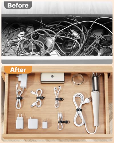 OMOTON Magnetic Cable Ties, 10 Pcs Reusable Silicone Wire Organizer Straps Adjustable Cord Clips for Phone Laptop Charging Cable USB Wired Earphone, Black