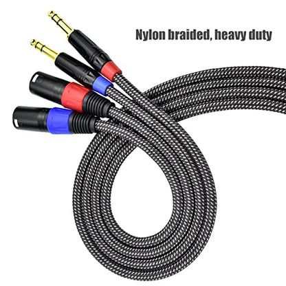 Balanced 1/4" TRS to XLR Male Patch Cable, 10Feet Quarter Inch 6.35mm to 3pin XLR Male Microphone Cable, Heavy Duty Nylon Braided, Gold Plated Plug, for Mixer, Speaker, Studio Monitor -2Pack - size: 10Feet, 2Pack