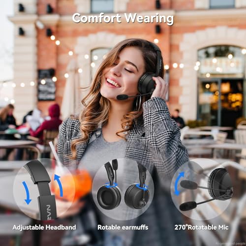 Wireless Headset with Mic for Work, Wireless Headset with Microphone AI Noise Cancelling, Bluetooth 5.3, 60H Battery, Mute Button, Comfortable Over Ear Headphones for PC, Laptop, Call Center, Office