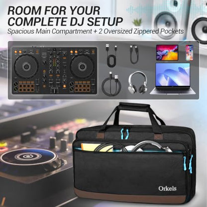 ORKELS DJ Controller Bag, Large Padded DJ Travel Case with Storage Pocket, Compatible with Pioneer DDJ-FLX10 DDJ-1000 DDJ-1000SRT & Denon MCX8000 - size: XL-29.9''L x 4.72''D x 18.1''W