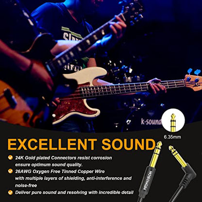 HOSONGIN 1/4 Inch TRS Instrument Cable 15 feet 2-Pack, Straight-to-Right Angle 6.35mm Male Stereo Audio Cord, Balanced Interconnect Line for Electric Guitar, Bass, Keyboard, Mixer, Amplifier, Speaker - size: 15 Feet, style: 1/4" TRS Stereo Cable