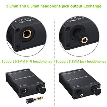 LiNKFOR USB DAC and Headphone Amplifier, Coaxial/Optical/6.35mm Headphone Output, USB to Coaxial S/PDIF Digital to Analog Converter Comaptible with Windows XP 7 10 and Mac PS4 PS3 - color: USB DAC with Amps