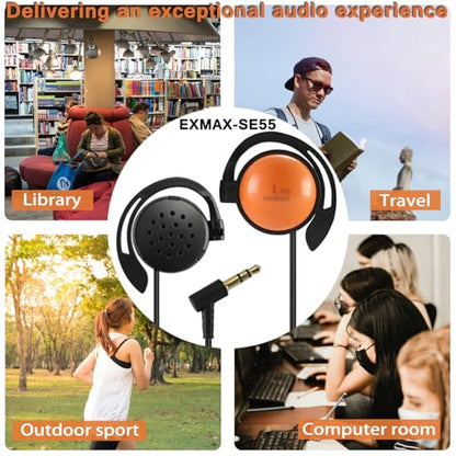 EXMAX SE-55 Foamless Single Side Earphone 3.5mm Ear Hook Big Speaker for EXD-101 ELGT-470 Wireless Tour Guide System Receiver Touring Groups Laptop MP3/4 Tablet PC Skype Switch(Left-Side Earphone)