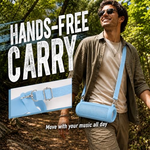 Boobowl Silicone Case for JBL Flip 7 with Shoulder Strap&Carabiner- Sky Blue - color: Sky blue