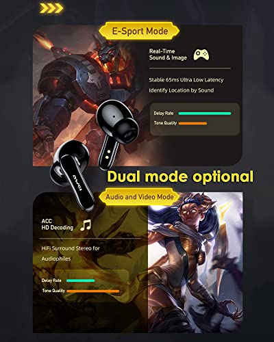 Gaming Earbuds True Wireless Bluetooth 5.1 Gaming Ear Buds with Microphone Deep Bass Hi-Fi Stereo Earbuds 45ms Ultra Low Latency Music Gaming Dual Modes Earphones Waterproof Headphones for PC Laptop