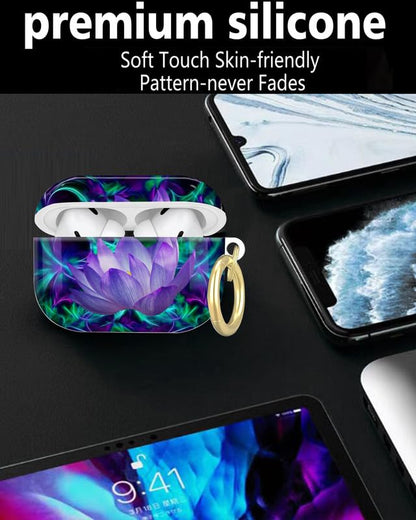 Compatible with AirPod Pro 2nd//1st Generation Case Cover with Key Chain,Full Protective Shockproof Wireless Headphone Case for Airpod Pro 2023/2022/2019(Purple Glowing Lotus) - color: Purple Glowing Lotus