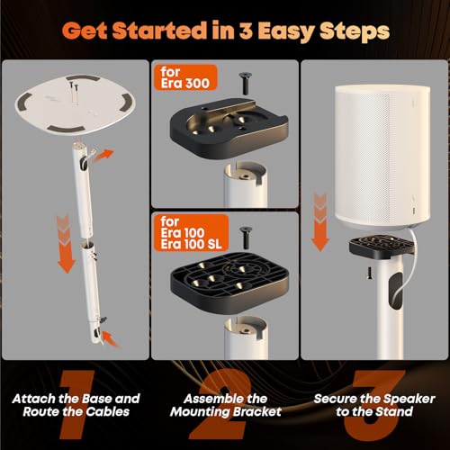 Speaker Stands for Sonos Era 100, 100 SL & Era 300 - Hidden Cable, Set of 2 | Easy to Assemble, Sturdiness, 29.1–39'' Height Adjustable, Two Base Mounting Design, Max holds 11lbs(per one), White - color: White, size: 2 Pack