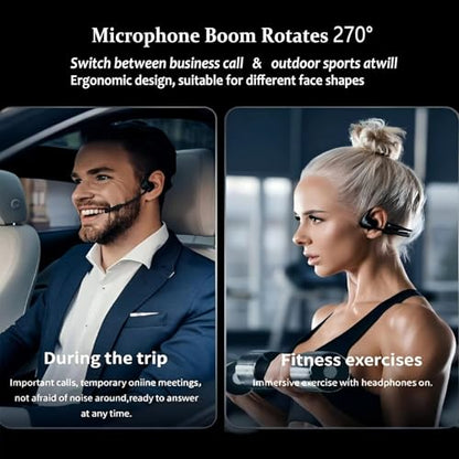 Open Ear Headphones with Mic - 29g Lightweight Open Ear Headset with DSP Noise Cancelling Boom Mic, 270° Rotatable Mic, Dual Device Connection, 10H Battery for Work, Office, Driving