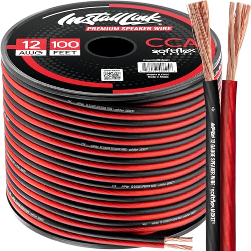 Install Link 12 AWG Gauge Speaker Wire (100 Feet) Car or Home Theater (CCA) | 12/2 Speaker Cable, 2-Conductor, Frosted Red/Black, Easy Strip, Polarity ID, for Car Audio & Home Stereo - color: Frosted Red/Black