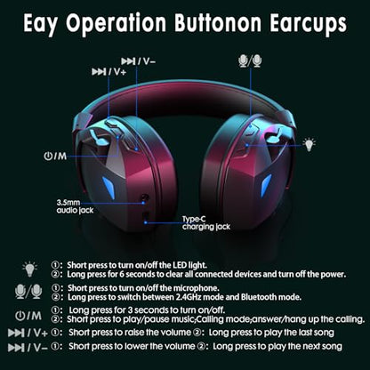 Wireless Gaming Headset for PS5, PS4, PC, Nintendo Switch, 2.4GHz USB Gaming Headphones, Bluetooth 5.3, 50H Battery, Noise Canceling Microphone, ONLY 3.5mm Wired Mode for Xbox Series-Black and White