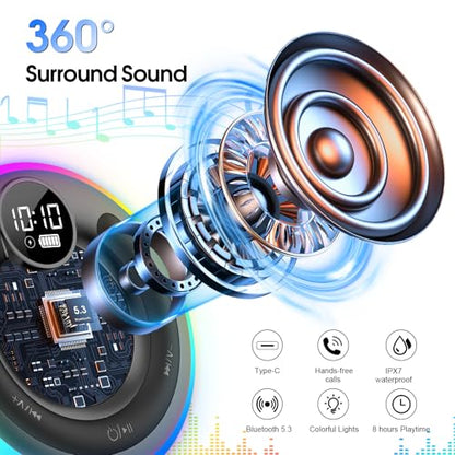 Portable Bluetooth Shower Speaker with Lights, Bluetooth 5.3, Small Wireless Speaker for Outdoor, Blue - color: Blue