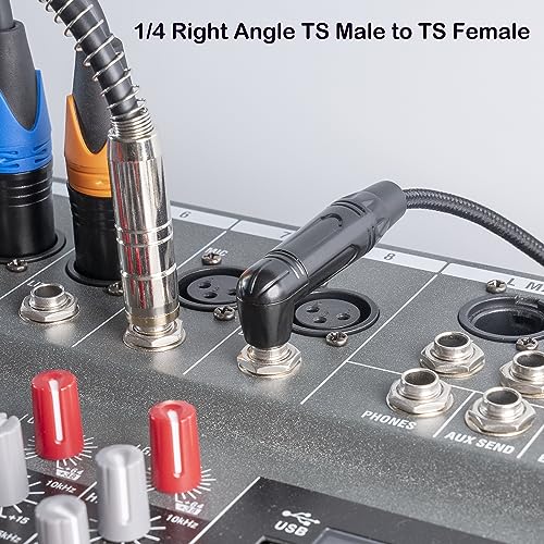 5-Pack 1FT Right Angle 1/4 Inch TS Mono Male to 1/4 Inch TS Female Adapter, 1/4 Male to Female Guitar Patch Cable,6.35mm 1/4" Mono Connector for Bottom Plug Guitar/V-Shape Guitar - color: 1FT*5