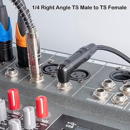 5-Pack 1FT Right Angle 1/4 Inch TS Mono Male to 1/4 Inch TS Female Adapter, 1/4 Male to Female Guitar Patch Cable,6.35mm 1/4" Mono Connector for Bottom Plug Guitar/V-Shape Guitar - color: 1FT*5