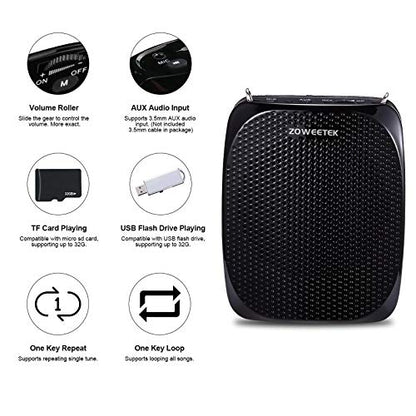 ZOWEETEK Portable Rechargeable Mini Voice Amplifier for Teachers - color: Black