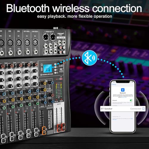 8-Channel Audio Mixer, Recording Sound Board with Bluetooth