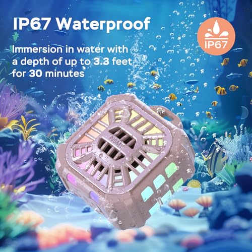 INSMY Shower Speaker IP67 Waterproof Bluetooth Speaker, Portable Small | Multi Sync 100+ Speakers, Big Volume Booming Bass, 24H Playtime,Floatable,RGB Lights for Outdoor Kayak Beach (Pink) - color: Pink