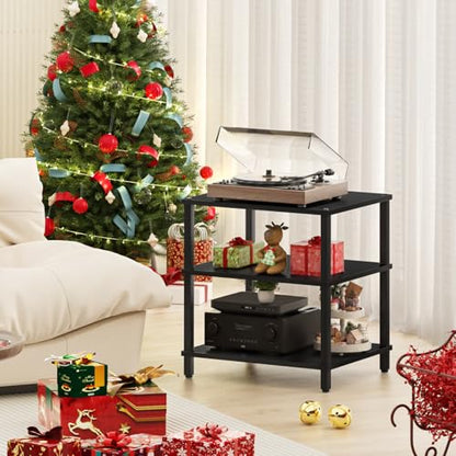 3-Tier AV Media Player Stand, Stereo Cabinet, Modern Stereo Cabine,Game Console Shelf,Wooden TV Stand,Multifunctional Entertainment Center, Suitable for Home, Conference Room, Black - color: Black, size: 3 Tier
