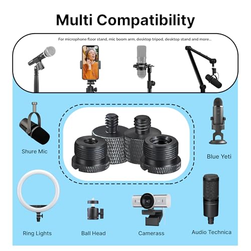 Mic Stand Adapter Set - 8 Piece Metal Mic Stand Adapter Kit - 3/8 to 5/8 & 1/4 to 5/8 Female to Male Thread Adapter - Boom Arm Adapter (2) - color: Black