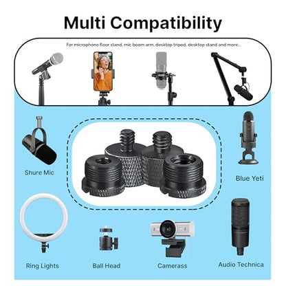 Mic Stand Adapter Set - 8 Piece Metal Mic Stand Adapter Kit - 3/8 to 5/8 & 1/4 to 5/8 Female to Male Thread Adapter - Boom Arm Adapter (2) - color: Black
