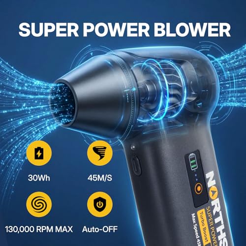 NORTHSKY Compressed Air Duster, Rechargeable Cordless Air Duster with 130000RPM Motor & LED Display, 3-Speed Electric Keyboard Cleaner for PC, Computer, Laptop, Camera & Car Cleaning
