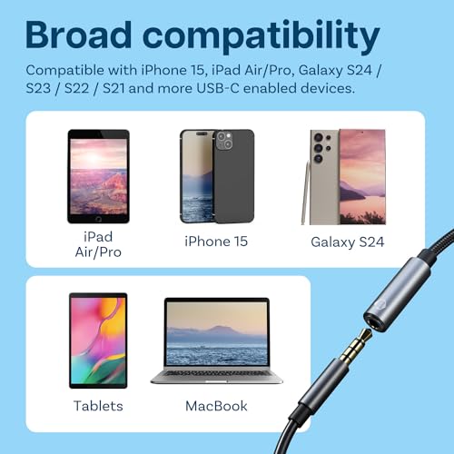 MMOBIEL USB C to 3.5mm Splitter Headphone and Charger 2-in-1 Aux Adapter 60W Fast Charging and 16-Bit Audio – Mic and Headset Support – Compatible with iPhone 17 16 15, iPad Pro/Air, Galaxy S26–S21 - size: 16 Bit
