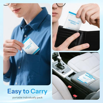 100 Count Hearing Aid Cleaning Wipes, Alcohol-Free Individually Wrapped | Cleaning Wipes for Hearing Aids, Earbuds, Earphones, Headphones & Electronic Devices – Removes Earwax & Dust 4.7" x 6"