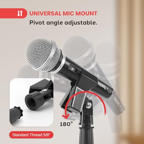 Pyle Adjustable Height Microphone Stand, 36.2" - 63.7” Inches Universal Mic Holder, Compact Design, Sturdy and Lightweight, Ideal for Studio and Concerts, With Mic Clip, Rubber Base (Black) - style: Round Base Floor Mic Stand