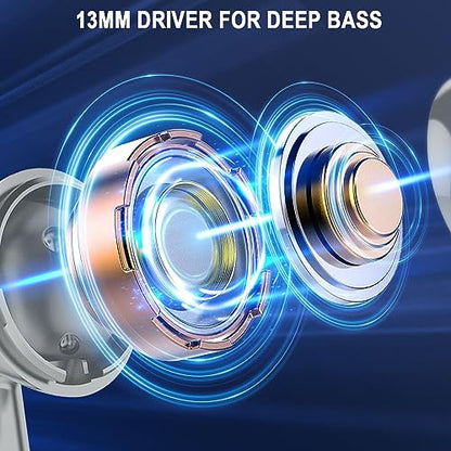 Wireless Earbuds, Bluetooth 5.4 Ear Buds, LED Power Display, 6D Bass Stereo | 4 ENC Noise Cancelling Mic, HiFi Stereo, In-Ear Headphones, 40H Playback Mini Case, IP7 Waterproof Sports, for Android iOS - color: Light Grey